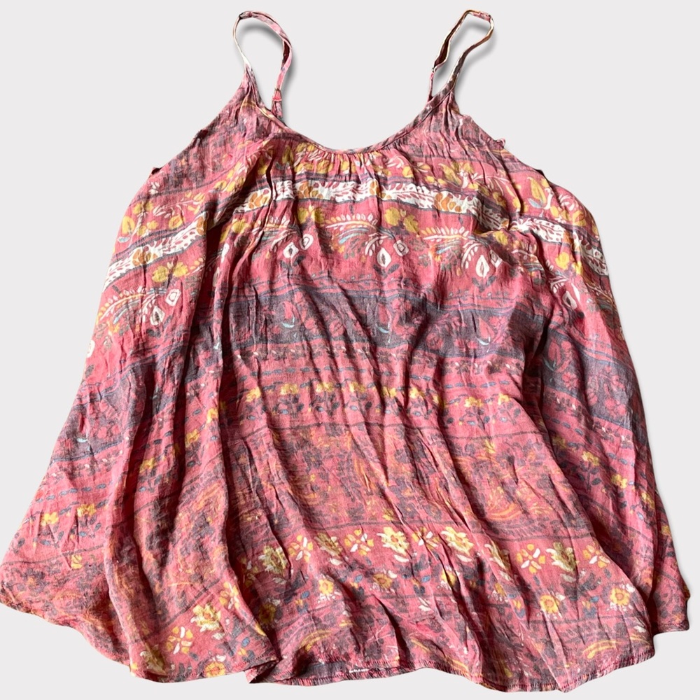 KIMCHI BLUE washed out look red & yellow floral/tribal strappy mini dress - Picture 2 of 15